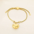 Detail of 18K gold plated heart pendant bracelet with adjustable sliding buckle closure - Gold Snake Bone Heart Style (KB184676-Z)
