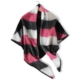 Detail of pink and grey check cashmere-like shawl featuring premium black stitched edges - Rose Red Black Plaid