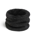 Close-up of black coral fleece neck warmer showing soft plush texture on white background - Black