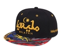 Black snapback baseball cap with gold 3D Malaysia embroidery and flag graffiti - Malaysia Moon Yellow Embroidery