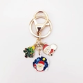 Detailed close-up of alloy Christmas keychain with enamel Santa and tree charms - Ice Snow Santa Claus Style (4911922231893)