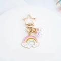 Rainbow balloon glass ball keychain with star clasp and colorful beads on white surface - Star Shape Clasp