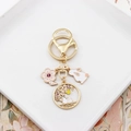 Golden cherry blossom keychain with enamel white rabbit and sakura moon pendant - Rabbit Moon & Sakura Tree