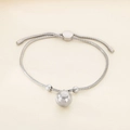 Detalle de pulsera ajustable de cadena de serpiente con gran bola de metal pulido - Estilo Deslizante de Bola Redonda Ajustable (KB184677-Z) / Color Acero
