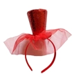 Red sequin mini top hat headband with mesh veil for Halloween and party costumes - Valentine's Day Single Headband