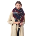 Plaid cashmere-feel scarf in burgundy and navy blue with fringe edges for winter - D12 Wine Navy Plaid