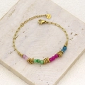 Detail of colorful natural stones and gold-plated stainless steel chain with S.Steel stamp - Style 3 (Rectangular Links/Rainbow Beads)