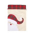 Sacchetto regalo di Natale in lino con applicazione Babbo Natale e bordo scozzese - Babbo Natale