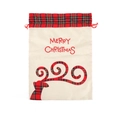 Sacchetto regalo di Natale in lino con alce, decorazioni scozzesi rosse e chiusura a cordoncino - Stile Alce