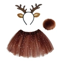 Three-piece reindeer costume set with antler headband and starry sequin tutu skirt - Spotted Antler Tail And Skirt Set