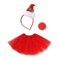 Christmas costume set with red sequin reindeer headband, sponge nose, and starry tutu skirt - Red 3-Piece Set