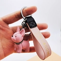 Portachiavi bulldog francese rosa opaco con cinturino in pelle e fibbia in argento - Rosa
