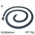 Flat matte black snake bone chain necklace made of durable stainless steel for men - Black 6mm Wide 50cm Long (KN203552-Z)