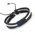 Multilayer black and white braided leather bracelet with adjustable rope knot closure - Black & White