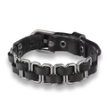 Bracciale retrò da uomo in pelle nera intrecciata con maglie quadrate in metallo argento - Nero