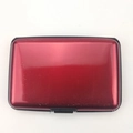Glossy red aluminum card holder with anti-magnetic hard shell and secure black lock - Red