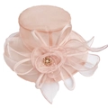 Cappello da sole in organza rosa con grande fiore e dettagli di perle bianche - M / Rosa carne