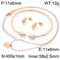 Polished rose gold stainless steel waterdrop necklace, bracelet and earrings set - Three-Piece Set / Rose Gold Set