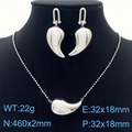 Polished silver stainless steel jewelry set featuring chunky water drop necklace and earrings - Necklace and Earrings Set / Silver Style (KS216340-KFC)