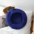 Dark blue plush rabbit fur beret featuring a black heart embroidery for women - 56-58cm / Blue