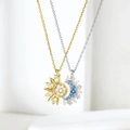 Interlocking sun and moon couple necklaces with pavé crystals in gold and silver finish - Gold + Silver / Sun & Moon Pair