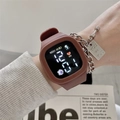 Reloj digital cuadrado minimalista con correa de silicona y pulsera de cadena plateada - Marrón