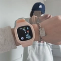Pink silicone square digital watch for students featuring heart rate and date display - Light Pink