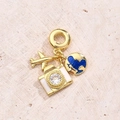 White Zircon Large Camera & Blue Earth & Aircraft Gold Beads [full Length:30mm (aperture:4.5mm)]|1 Pc/package