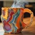 Artistic mineral crystal coffee mug with colorful agate textures and crystal edge - Mineral Mug-Volcano Red