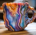 Artistic mineral crystal coffee mug with colorful geological agate textures on wood table - Mineral Mug-Color Ore B