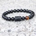 Aries zodiac elastic bracelet with 8mm black onyx beads and brown tiger eye stone - Aries
