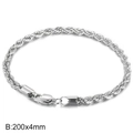 Sleek 4mm silver rope chain bracelet for men and women with secure lobster clasp closure - Rectangular Buckle 4mm (KB161818-Z)