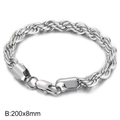 8mm silver-colored stainless steel rope chain bracelet for men with lobster clasp - Rectangular Buckle 8mm (KB158014-Z)