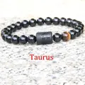 Taurus zodiac stretch bracelet with 8mm black beads and natural tiger eye stone - Taurus