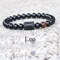 Elastic Leo zodiac bracelet with 8mm black obsidian beads and brown tiger eye stone - Leo