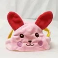 Pink plush rabbit hat for cats and small dogs featuring red long ears and cute embroidery - Rabbit