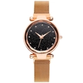 Détails de montre ciel étoilé or rose avec strass et bracelet en maille milanaise - Or rose