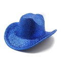Detailed close-up of shiny blue glitter texture on a classic western cowboy hat - M (56-58cm) / Royal Blue