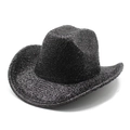 Detail of black glitter western cowboy hat with lace for party and stage performance - M (56-58cm) / Black