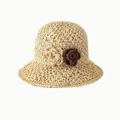 Beige crochet straw hat featuring dual floral accents in a stylish cloche bucket style - M / Flowers Pineapple Top-Beige
