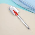 Detailed view of creative shovel-shaped ballpoint pen with silver finish and red accents - Shovel Pen - Silver (with Magnet)