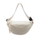 White teddy fleece crossbody chest bag with adjustable strap and buckle closure - White