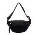 Minimalist black teddy fleece crossbody bag with adjustable strap and orange label - Black