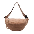 Minimalist khaki plush crossbody chest bag with adjustable strap and black buckle - Brown