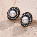 Boucles D'oreilles Ovales En Perles Naturelles Et Acryliques Grises (dorées) | 1 Paire/paquet / 275 X 22 Mm (épaisseur De L'aiguille : 08 Mm)
