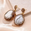 Boucles D'oreilles Ovales En Perles D'eau Douce Et Tourmaline (or) | 1 Paire/paquet / 43~45x22~24mm (épaisseur De L'aiguille : 08 Mm)