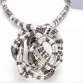 Flexible snake bone necklace in silver and black stripes displayed on a white bust - 5x900mm / Silver & Black