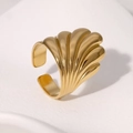 Minimalist gold plated stainless steel open ring with a unique shell ripple design - Gold