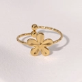 Anillo de flor de acero inoxidable chapado en oro con textura martillada y ajustable - Dorado