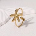 Minimalistischer goldener Seestern-Ring aus Edelstahl mit offener, verstellbarer Form - Gold